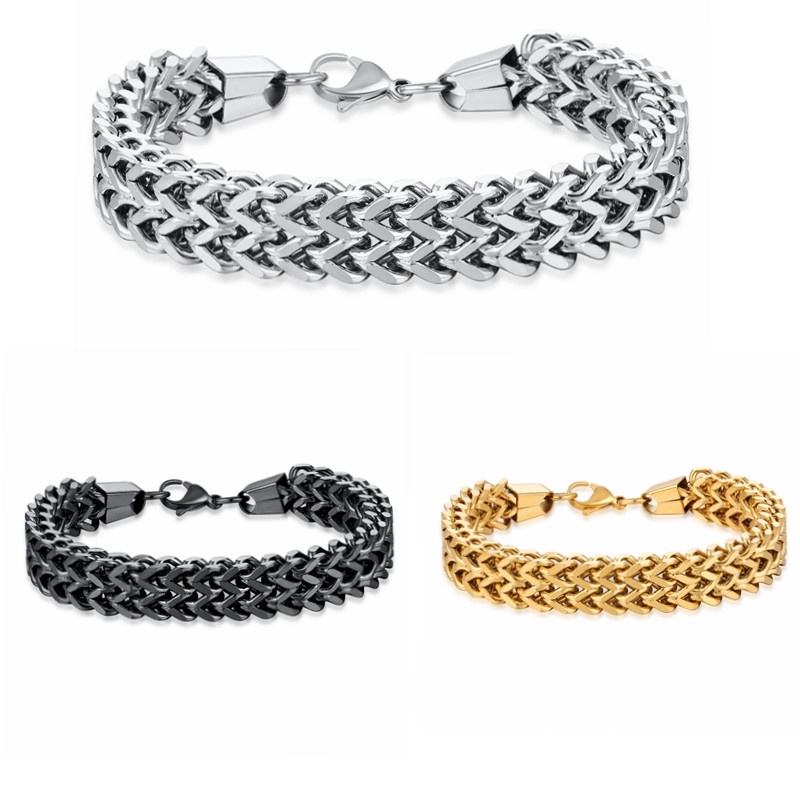 Gelang Pria Double Rantai Lebar 12mm Silver Gold Black / Double Curb Chain Bracelets for Men Stainle