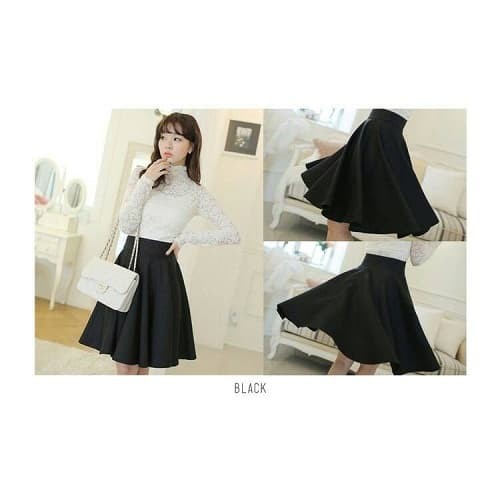 V0Ldpovf Rok Payung Hitam,Rok Pendek, Flare Skirt Gfg201Uy