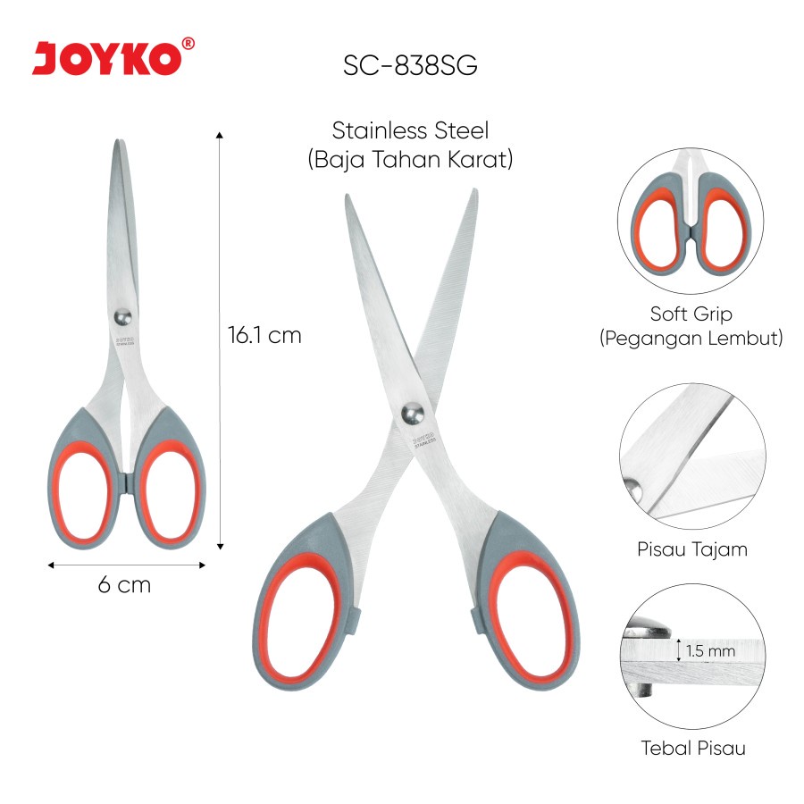 

Joyko Scissor SC-838 SG (Soft Grip)