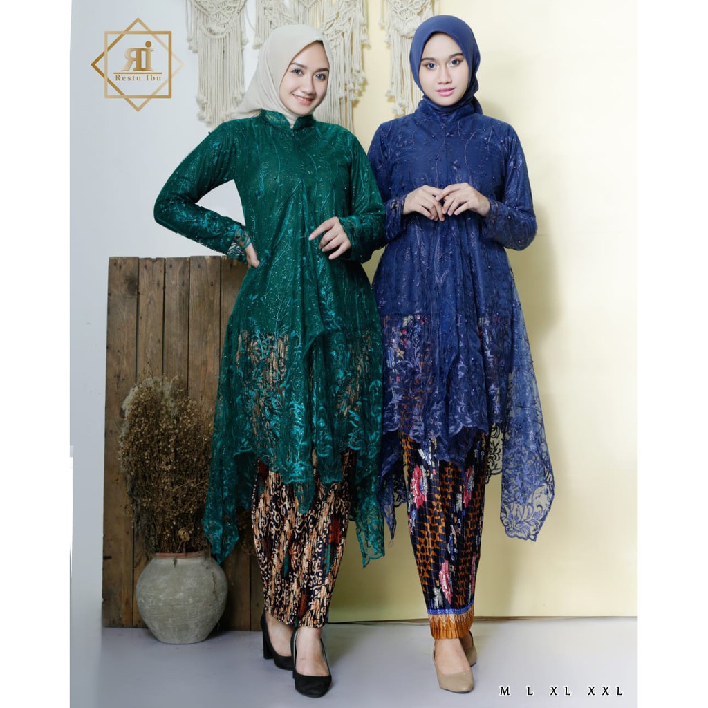 ( COD ) Setelan kebaya blouse kutubaru tulle payet - kebaya modern - outfit kekinian - bahan tulle bordir - pakaian pesta keluarga, kondangan, baju akad, dan wisuda