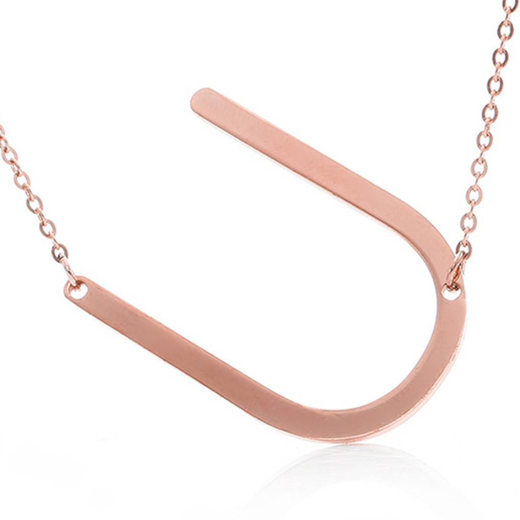 Kalung Rantai Liontin Motif Huruf Bahan Stainless Steel Warna Rose Gold Simple Elegan untuk Wanita