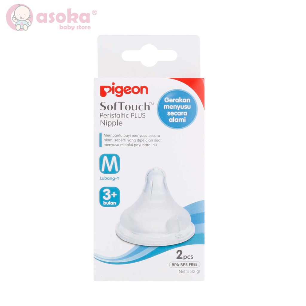 Pigeon SofTouch Peristaltic Plus Nipple isi 2 SS S M L ASOKA