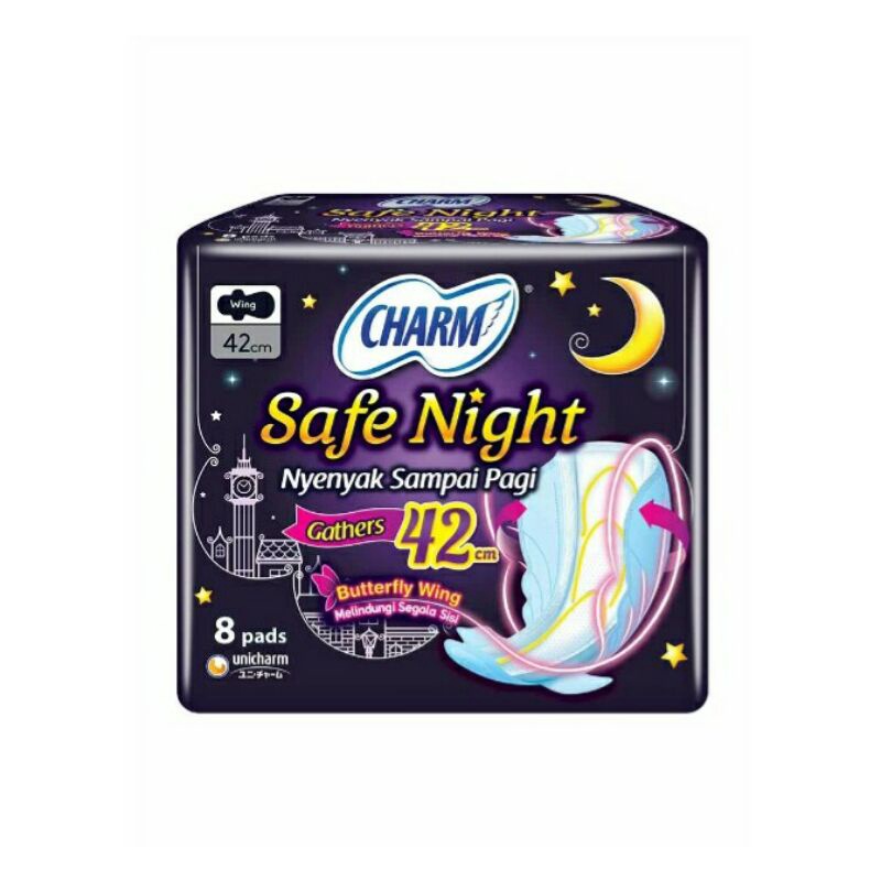 CHARM Safe Night Pembalut Wanita Gather Wing 42 cm 7 pcs 