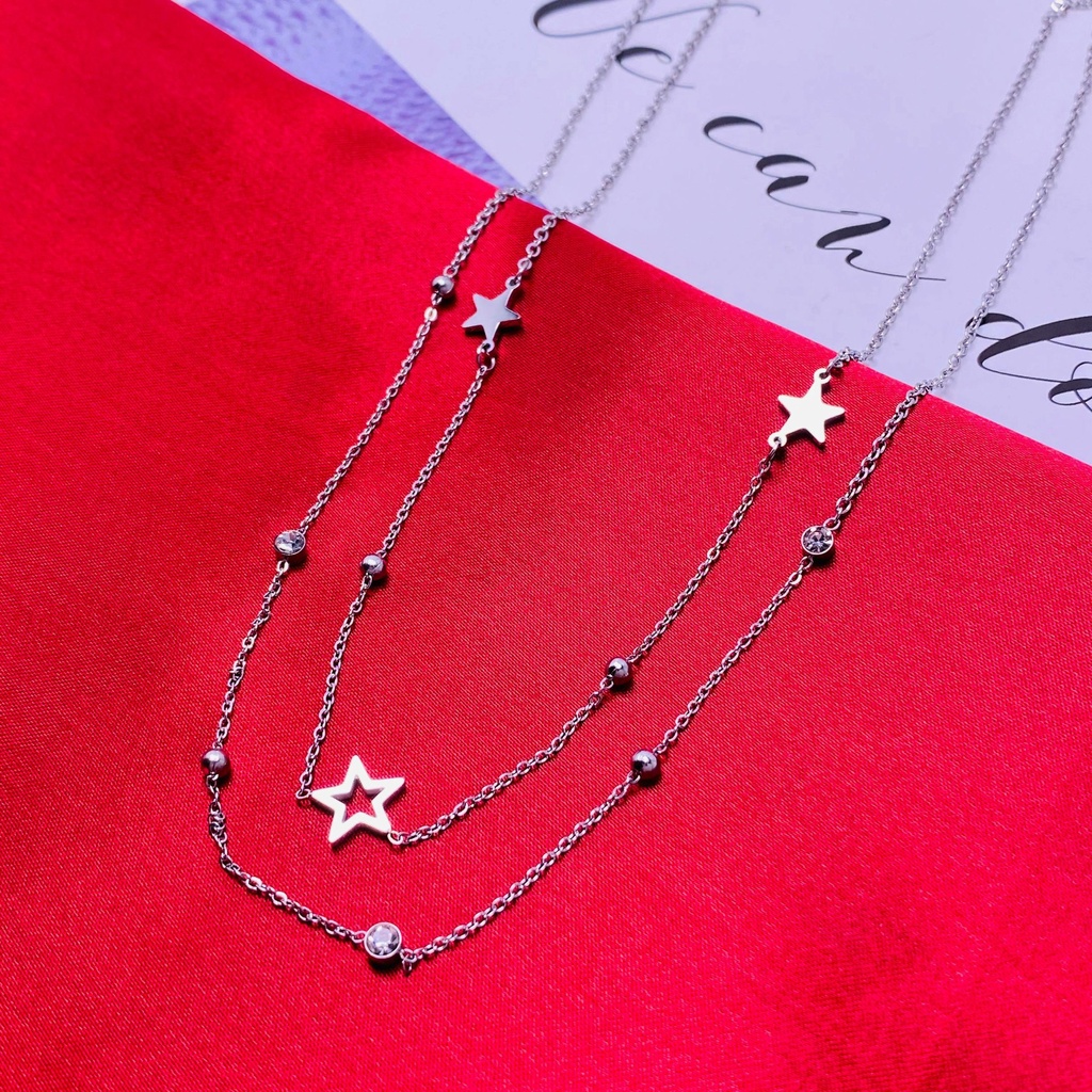 Kalung titanium dua layer star nori bentol Anti karat korea fashion - ercassia