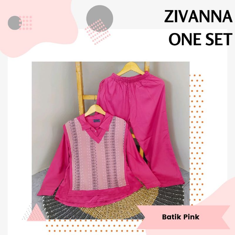 Zivanna Oneset bahan rayon Viscose super premium Ld112cm | Setelan dewasa rompi kombinasi polos motif tangan panjang celana panjang