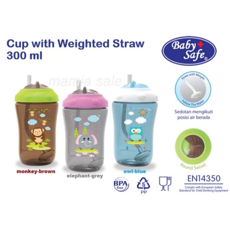 baby safe weighted straw cup 300ml botol minum sedotan bayi