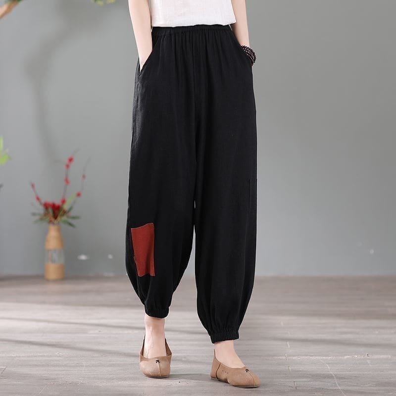 Celana Wanita Panjang Korea Joger - Kala Linen Pants Pinggang Karet - Bawahan Wanita Murah <-Black