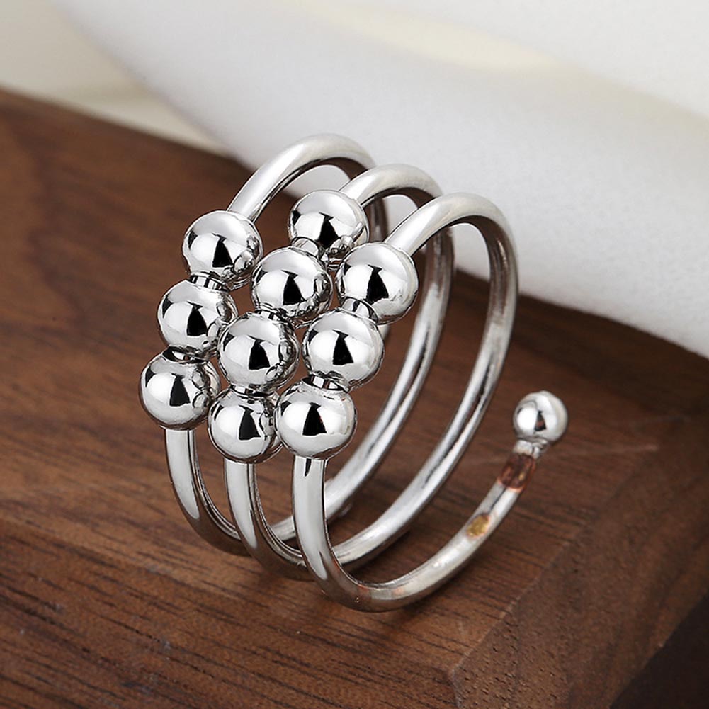 Cincin Model Terbuka Adjustable Desain Geometri Warna Silver Untuk Wanita