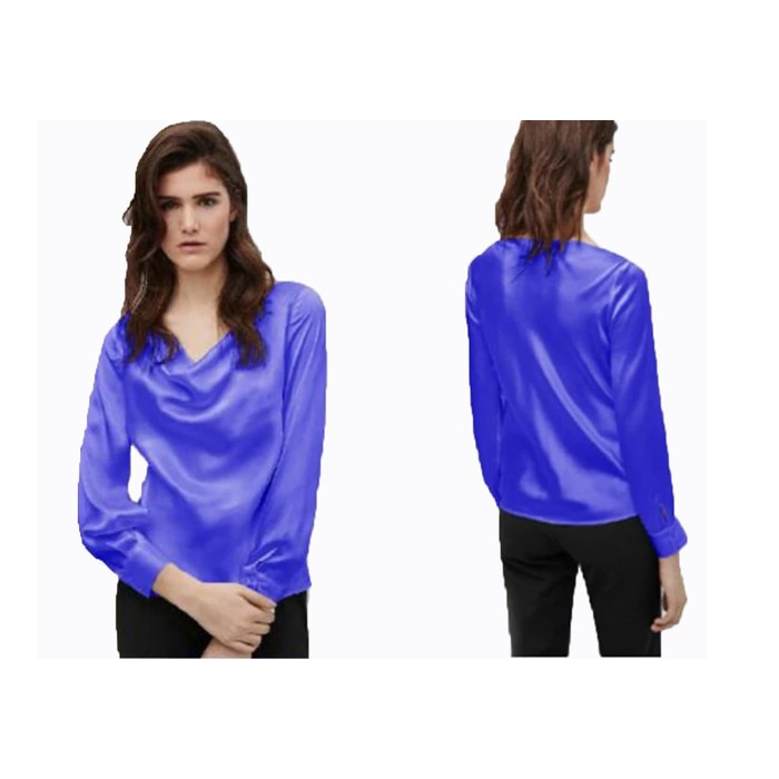 [Blouse Sakira Biru SW] blouse wanita saten biru