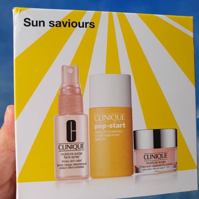 Clinique sun saviours (clinique pep start sunscreen,clinique moisture surge)