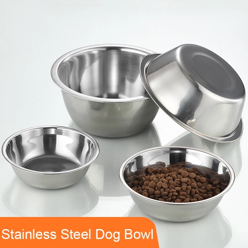 Mangkuk Anjing Kapasitas Besar 201 Stainless Steel Mangkuk Makan Hewan Peliharaan Makanan Kucing dan Anjing Mangkuk Minum Mangkuk Makan Logam Tahan Lama dan Murah