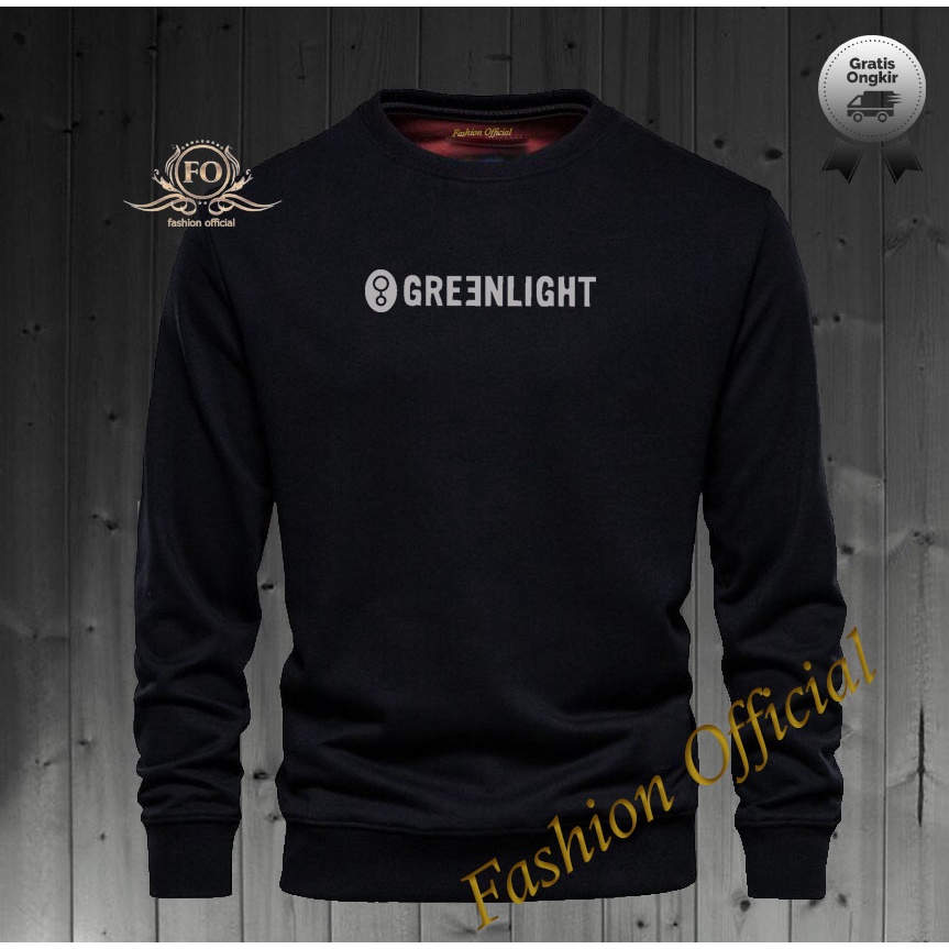 Baju Sweater Hoodie Distro Greenlight Text Silver Premium Quality Sweater Pria Wanita Distro Terkere