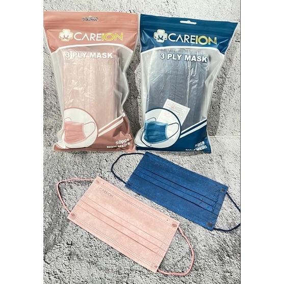 MASKER EARLOOP 3PLY CAREION WARNA NAVY&amp;SHRIM PINK 1BOX