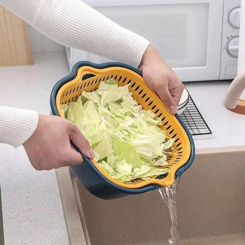 [Elegan] Keranjang Cuci Buah Bahan PP Multifungsi Set Gadget Dapur Rumah Tangga Lapisan Ganda Pembersih Sayuran Mencuci Colander