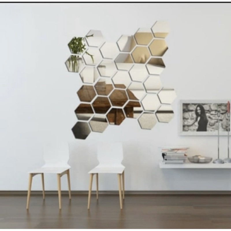 ISI 7 PC hiasan dinding ACRYLIC JUMBO HEXAGONAL import mirror