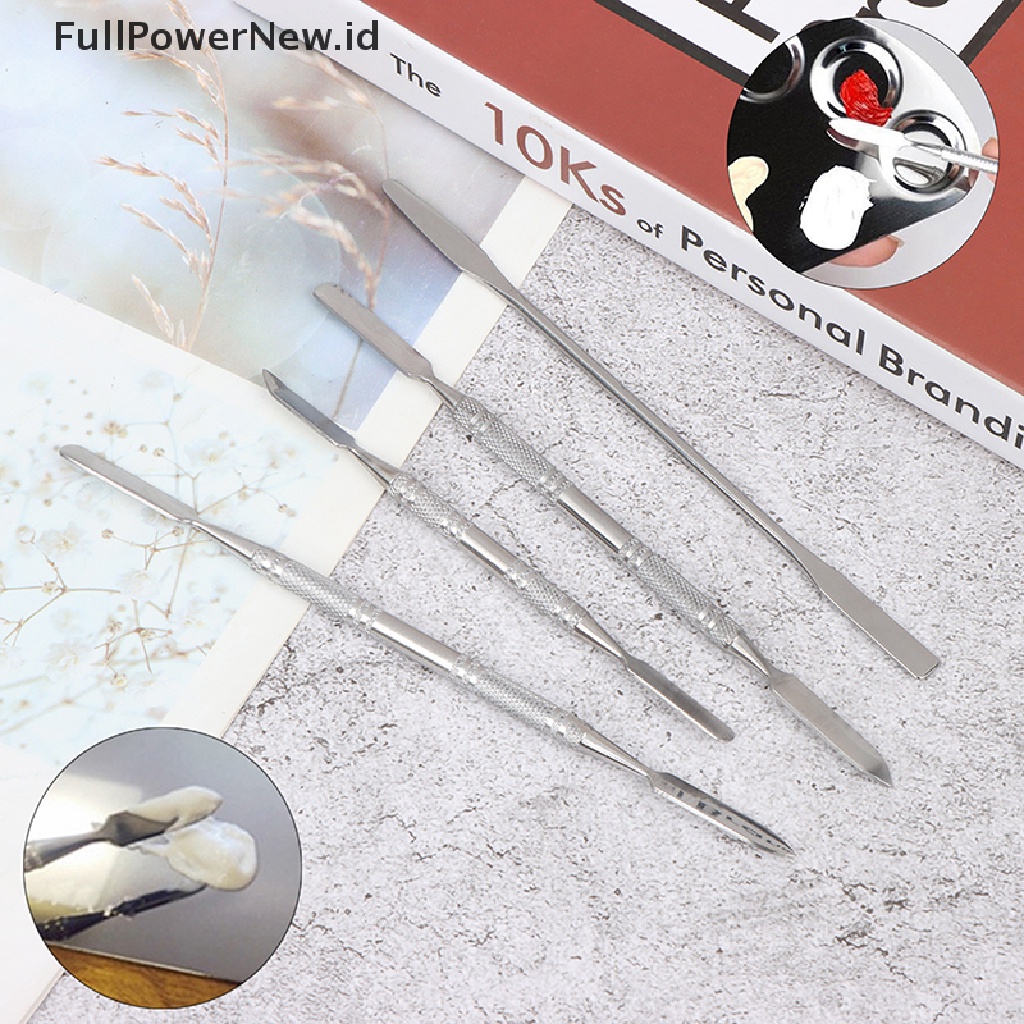 (Full) 4pcs / set Sendok Spatula Pengaduk Kutek Gel Akrilik Bahan Stainless Steel