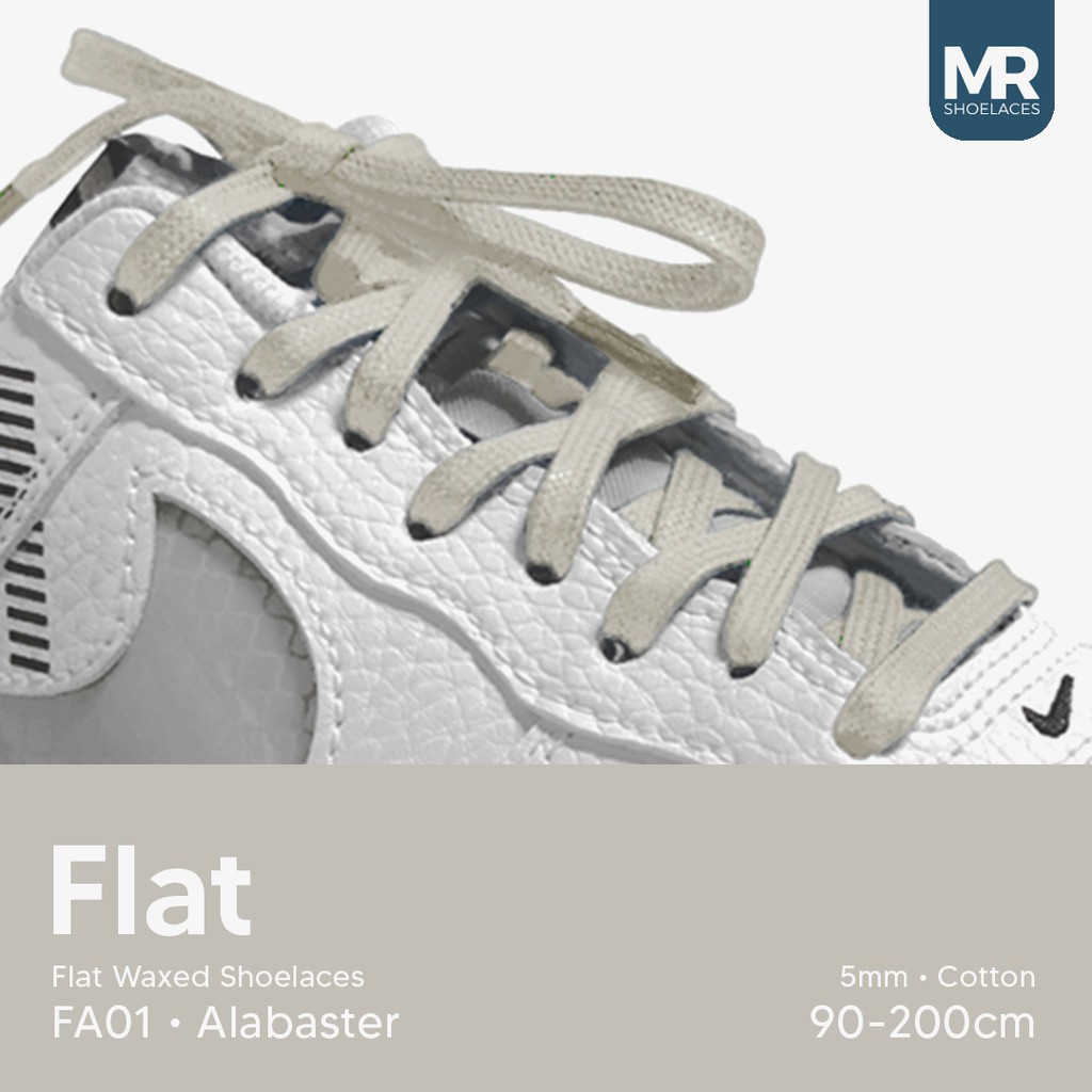 MR Shoelaces FA01 Alabaster - Tali Sepatu Lilin 5mm Gepeng Flat Pipih (Waxed Laces) 70cm 100cm 120cm 150cm 200cm - Premium Shoelace