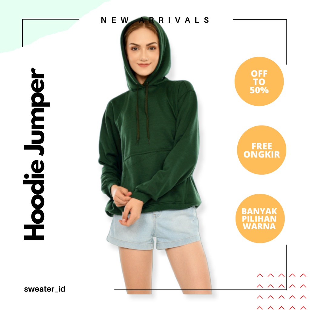 SWEATER_ID Hoodie Jumper Hijau Lumut / Hijau Botol Polos Fleece Tebal Unisex