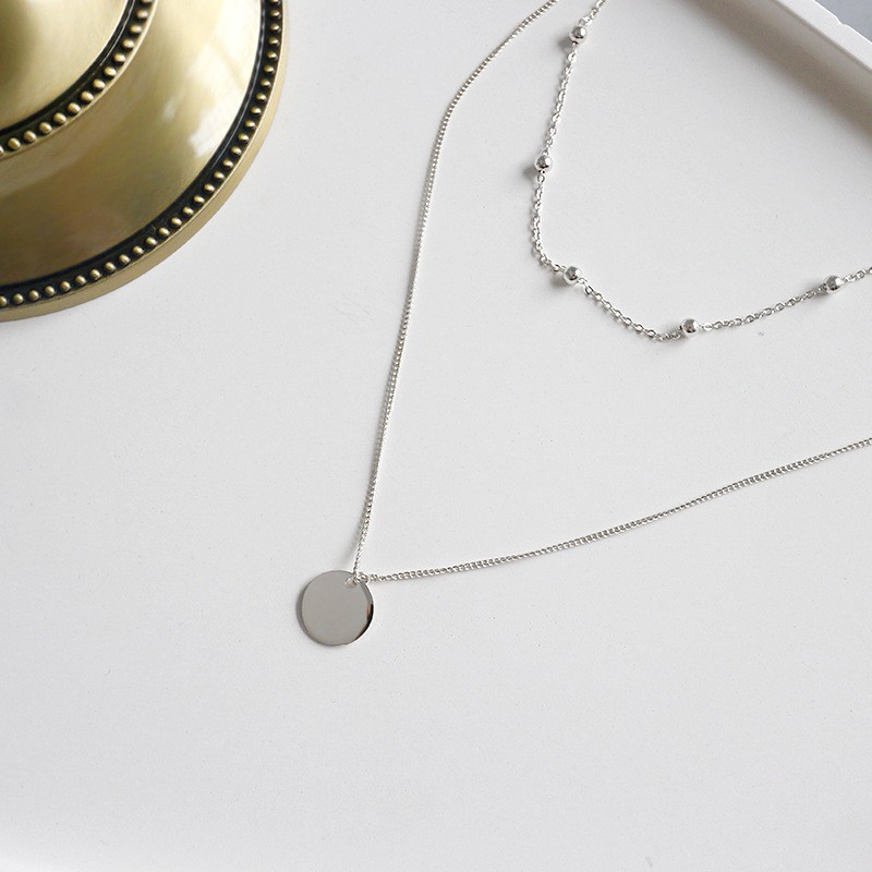 Temperament double layer disc necklace clavicle chain stacking personality necklace