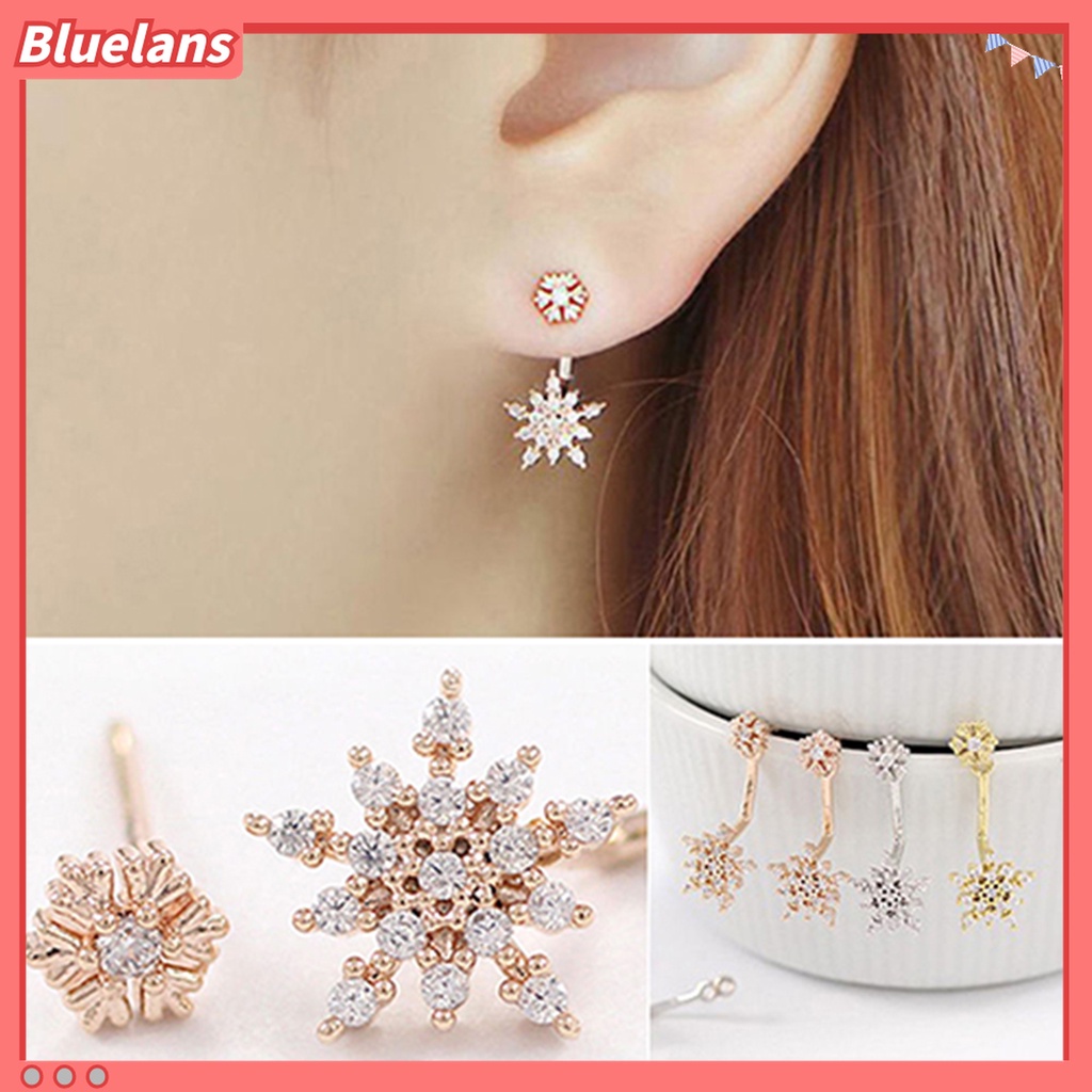 Anting Juntai Bentuk Kepingan Salju Aksen Kristal Berlian Imitasi Untuk Wanita