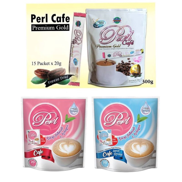 

Instant Kopi Per'l Perl Cafe Kacip Fatimah & Collagen Kolagen Premium Gold Lemak Rendah Coffee