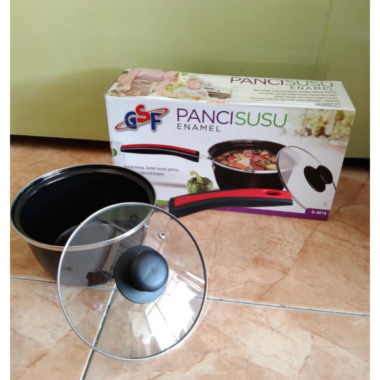 Panci Susu Enamel + Tutup Kaca GSF-4018