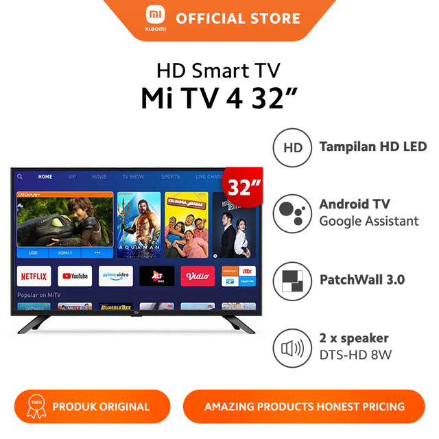 Xiaomi Mi Tv 4 32 Inch Hd Led Smart Tv Patchwall Os 3 0 Netflix Bluetooth Shopee Indonesia