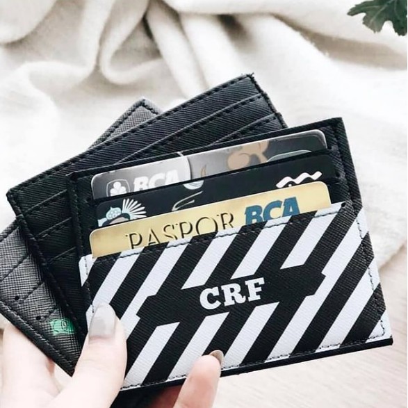 Cardholder CUSTOM Off White Dompet Kartu request gambar kasih nama kado Keren hype kekinian