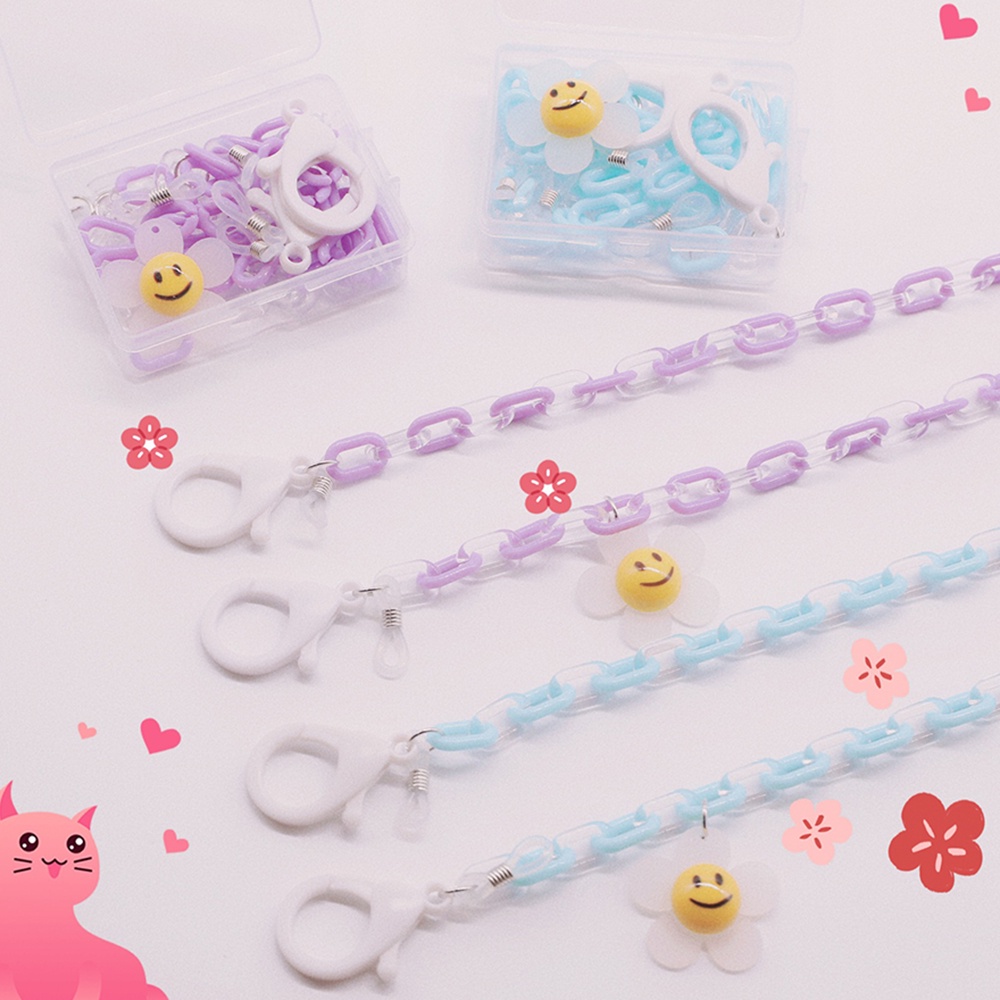 Tali Lanyard Kacamata / Tas / Kalung Handmade DIY Bahan Akrilik Motif Smiley Face / Bunga