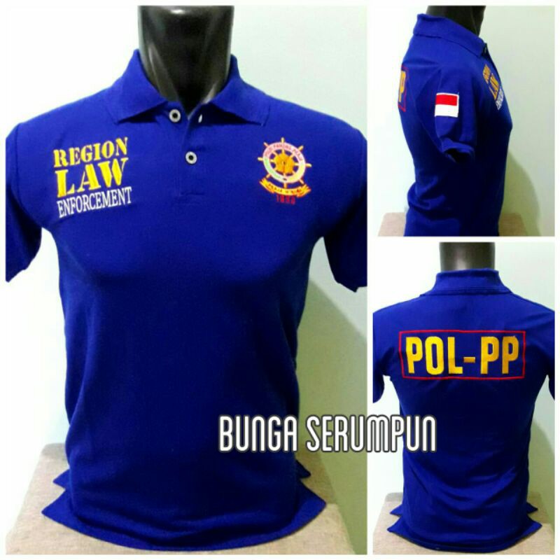 KAOS SATPOL PP BIRU - KAOS KERAH POL PP BIRU BENHUR - KAOS SATPOL PP BIRU RODA GILA FULL BORDIR