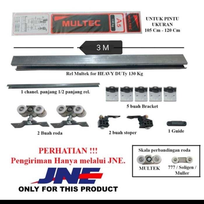 Rel Pintu geser / sliding MULTEC ukuran A6 / J6 untuk pintu max 150cm