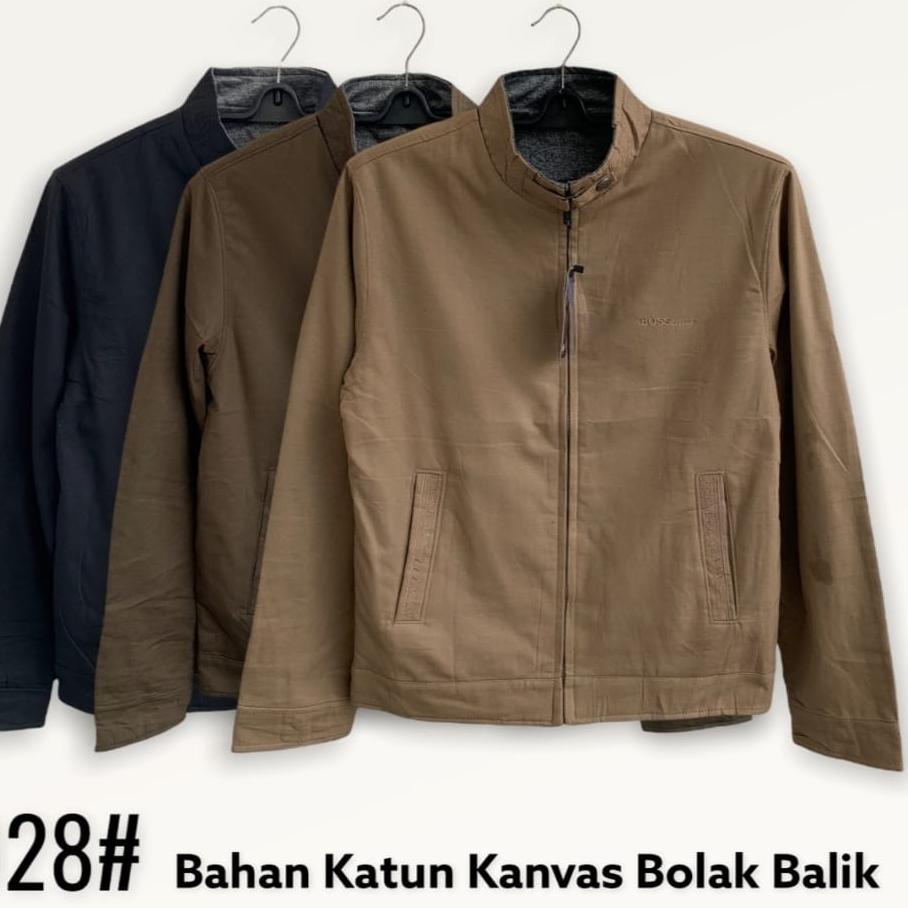 Lagi Tren.. New Arrival ll Jaket Bomber Import Casual Pria Polos Bahan Kanvas Merk Boss Original Ter