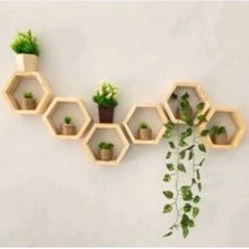 Rak Hexagonal Kayu Hiasan dinding