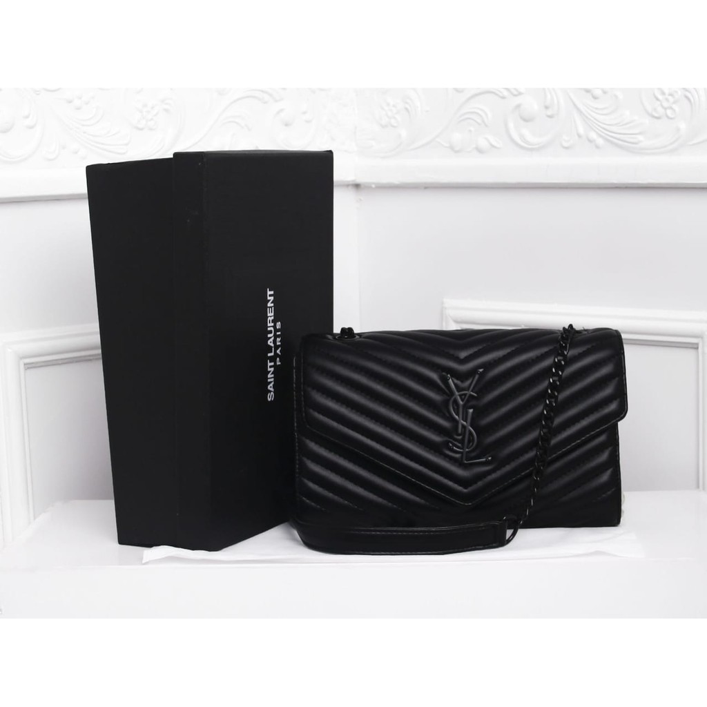 Grosir Clutch YSL Woc So Black Matelasse Chevron Lambskin HITAM Semi Premium AP656