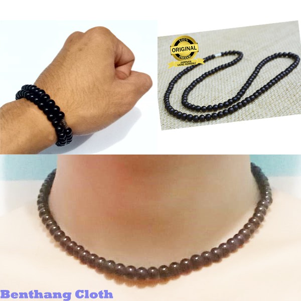 2in1 Kalung Bola Hitam Ethnik Gelang Vintage