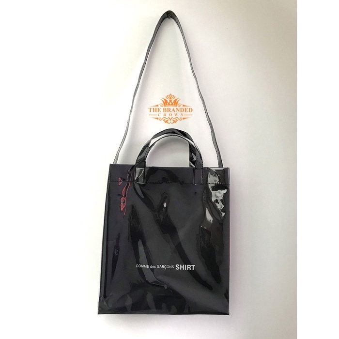 Tas Comme des Garcons SHIRT Black PVC Kraft Paper Messenger Tote Bag