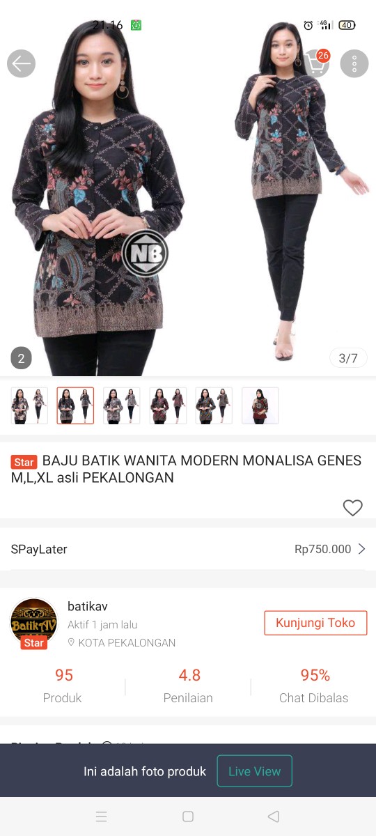 Baju Batik Wanita Modern Monalisa Genes M,l,xl Asli Pekalongan