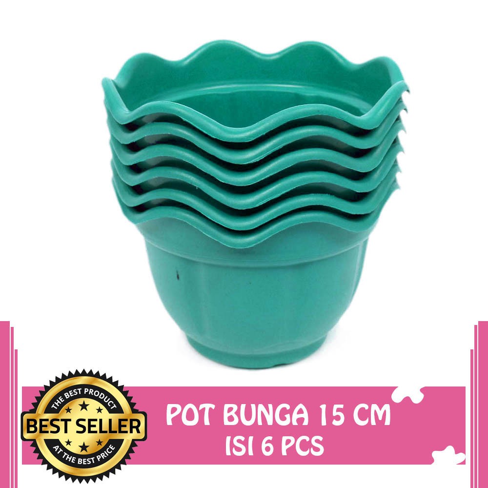 6 pcs Pot Bunga Bata 15 cm Random Color