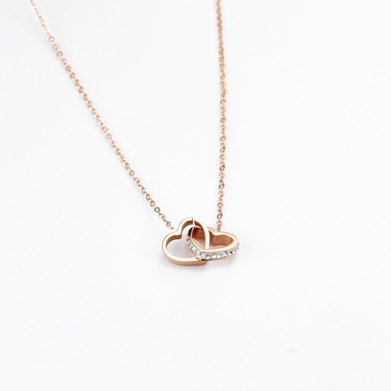 235# Kalung Wanita titanium lapis emas 18k model Couple Love / Sepasang Hati rosegold-4