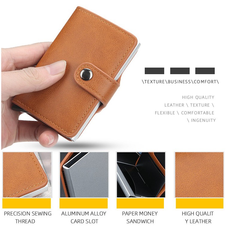 Pop-Up Card Holder Leather Wallet - Dompet Kartu Pria - Muat 8 Kartu