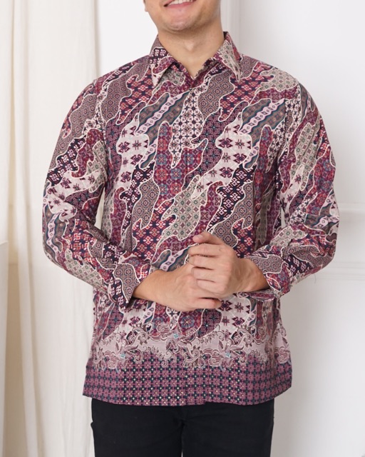 Baju Batik Shirt Pria Satin  (Ungu Purple Lilac)