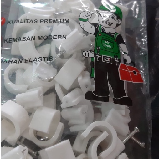 KLEM KABEL FRT 14MM/Klem Kabel Listrik Clip Klip Putih 14mm 14 mm 40 Pcs Paku Beton 40pc/ KLEM PIPA KABEL LITRIK + PAKU