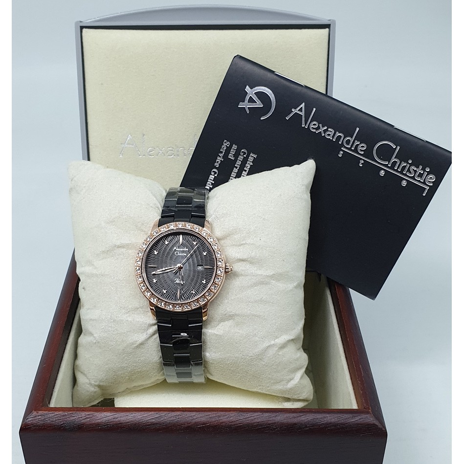 Alexandre Christie Ac2688 Rosegold Black, Jam Tangan Wanita, Original