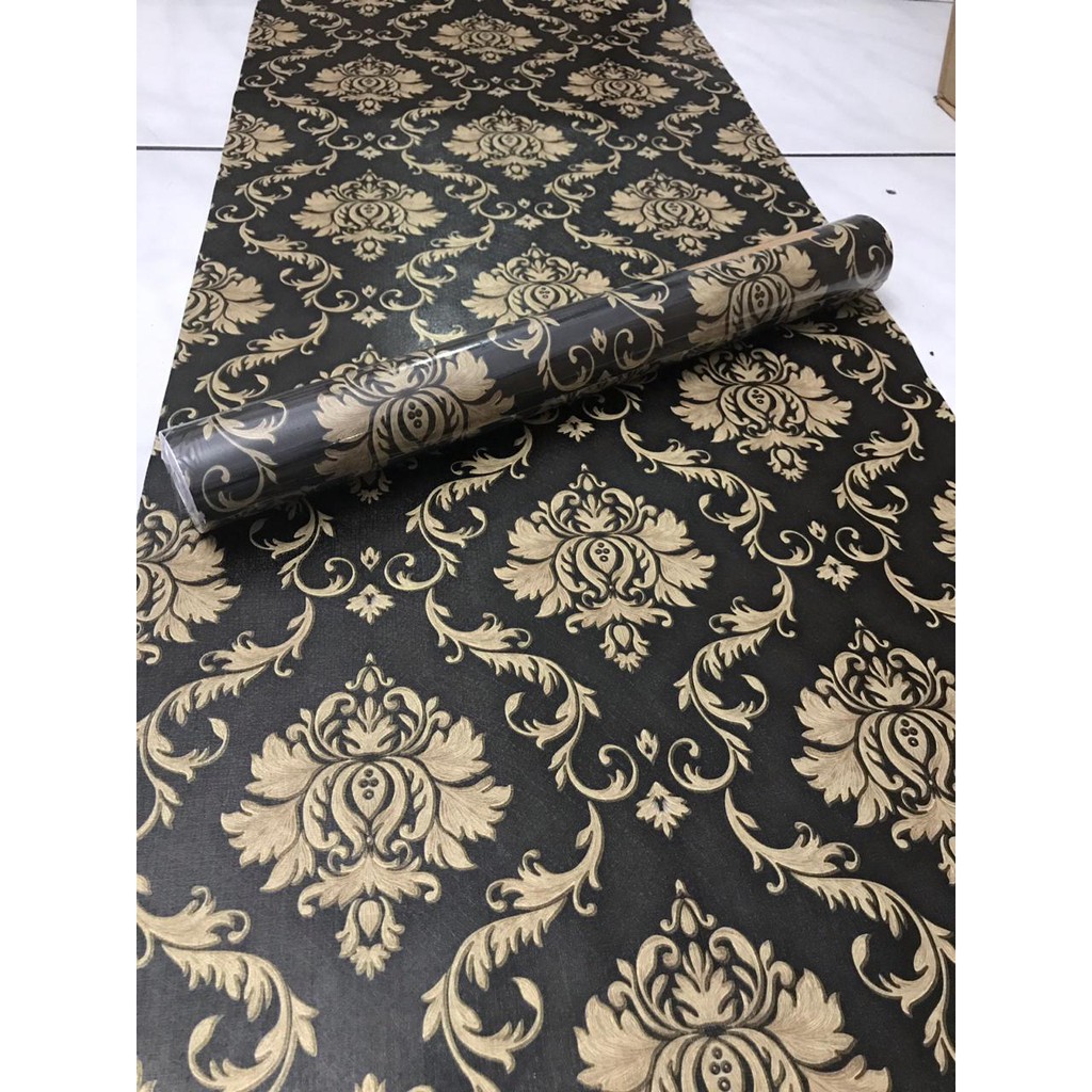 Wallpaper Dinding Wallpaper Stiker Wallpaper dinding Anak Motif Batik Emas Dasar Hitam Size 45CM x 8M