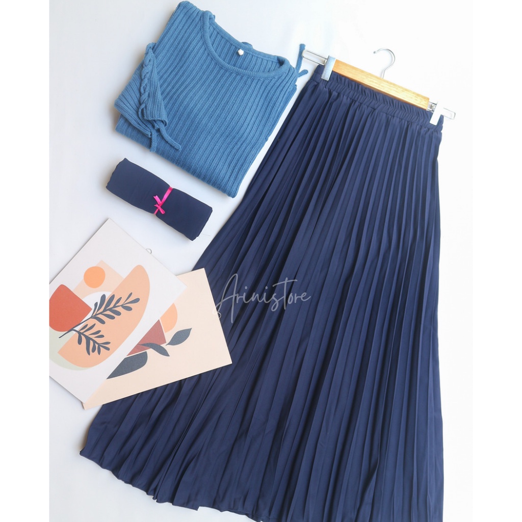 Uswa set rajut rok plisket dan pasmina
