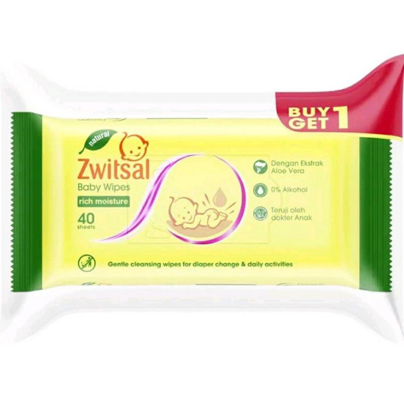 Buy 1 Get 1 Zwitsal Baby Wipes Tisu Basah Bayi Sensitive Rich Moisture 40 sheets