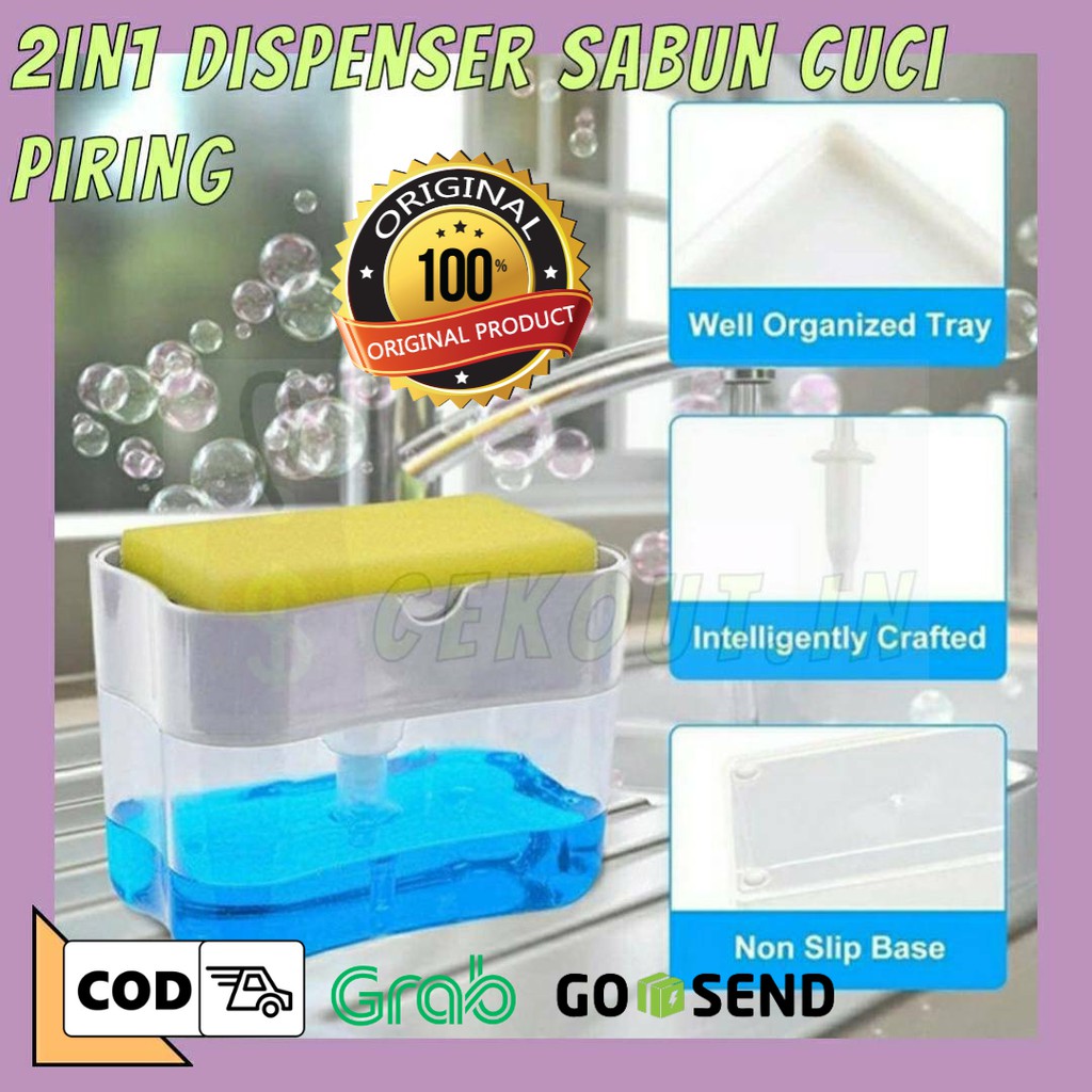 Dispenser sabun cuci piring busa sponge / soap Pump sponge caddy/ 2in1 Dispenser sabun cuci piring