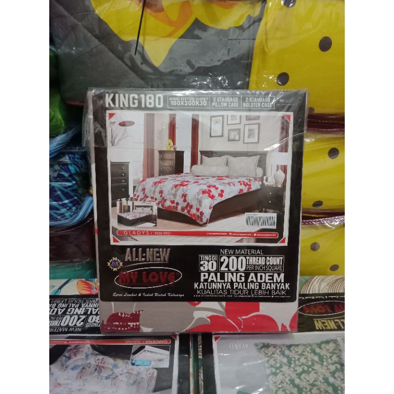 Sprei My Love King Ukuran 180x200 cm Tinggi 30 cm Katun Kualitas Premium