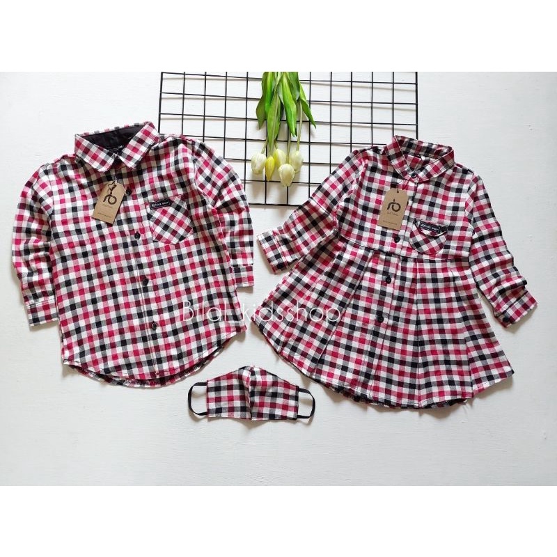 KEMEJA DAN DRESS COUPLE ANAK/BAJU COUPLE ANAK 1-12th ( FREE MASKER )