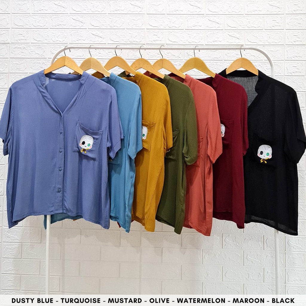 ready 3873 dory crincle button shirt pocket polos kemeja kerja blouse